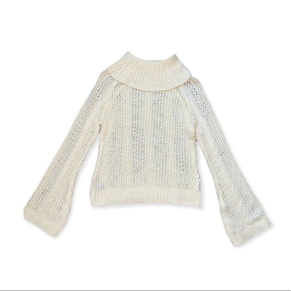 MARLED Cream Open Knit Turtleneck Sweater with Bell Sleeved L NWT - Picture 2 of 11